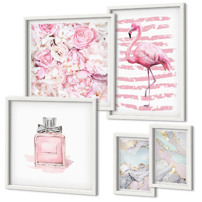 Lot de tableaux encadrés Des touches de rose élégantes ornées de fleurs flamant rose
