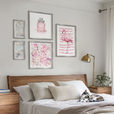 Lot de tableaux encadrés Des touches de rose élégantes ornées de fleurs flamant rose