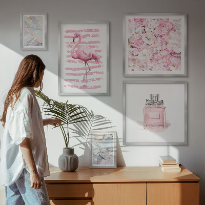 Lot de tableaux encadrés Des touches de rose élégantes ornées de fleurs flamant rose