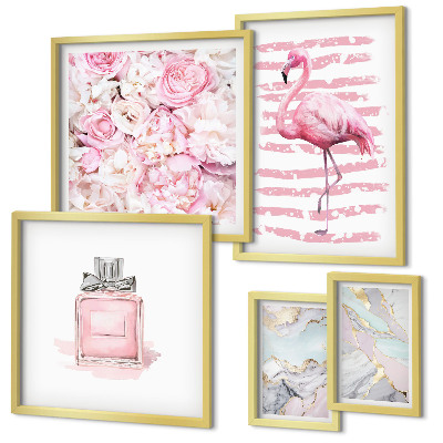 Lot de tableaux encadrés Des touches de rose élégantes ornées de fleurs flamant rose