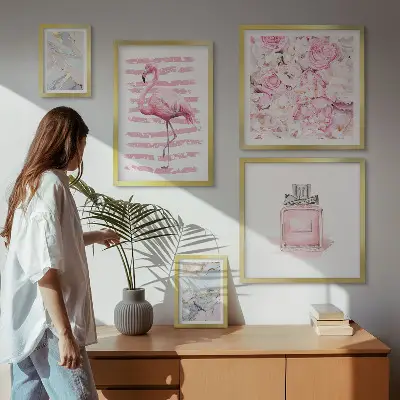Lot de tableaux encadrés avec motifs élégants de fleurs et flamants roses