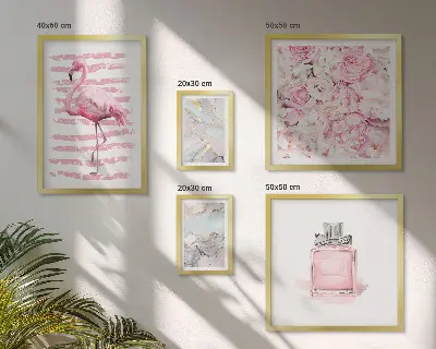 Lot de tableaux encadrés avec motifs élégants de fleurs et flamants roses