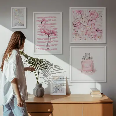 Lot de tableaux encadrés avec motifs élégants de fleurs et flamants roses