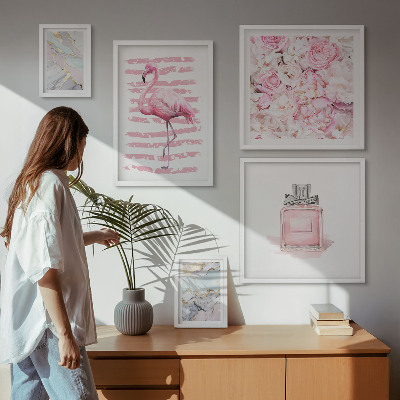 Lot de tableaux encadrés Des touches de rose élégantes ornées de fleurs flamant rose