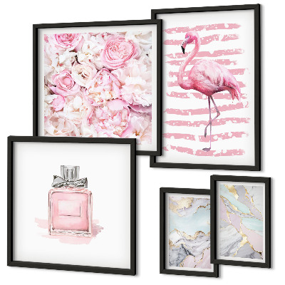 Lot de tableaux encadrés Des touches de rose élégantes ornées de fleurs flamant rose