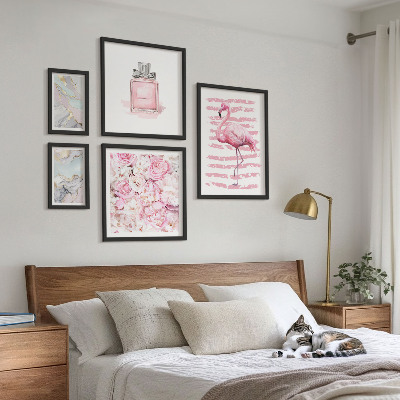 Lot de tableaux encadrés Des touches de rose élégantes ornées de fleurs flamant rose