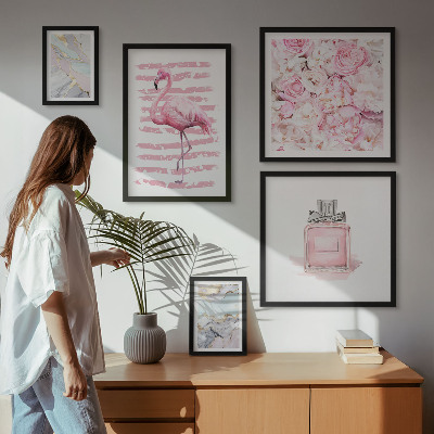 Lot de tableaux encadrés Des touches de rose élégantes ornées de fleurs flamant rose