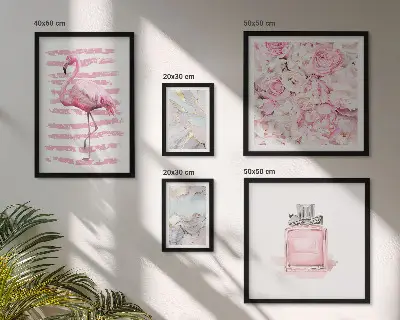 Lot de tableaux encadrés avec motifs élégants de fleurs et flamants roses