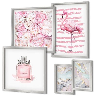 Lot de tableaux encadrés Des touches de rose élégantes ornées de fleurs flamant rose