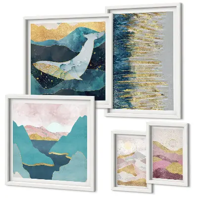 Montagnes abstraites mer moderne ensemble de 5 tableaux
