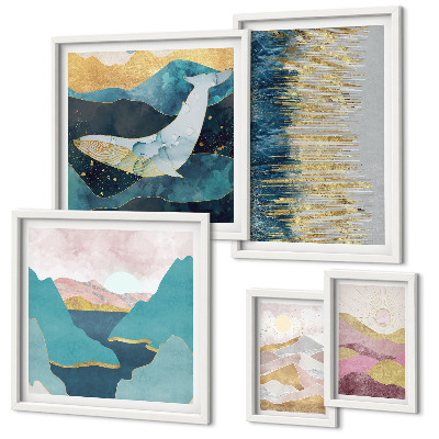 Ensemble de 5 tableaux Montagnes abstraites mer moderne