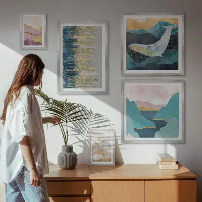Montagnes abstraites mer moderne ensemble de 5 tableaux