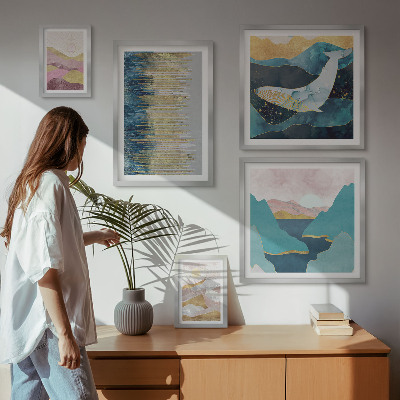 Ensemble de 5 tableaux Montagnes abstraites mer moderne