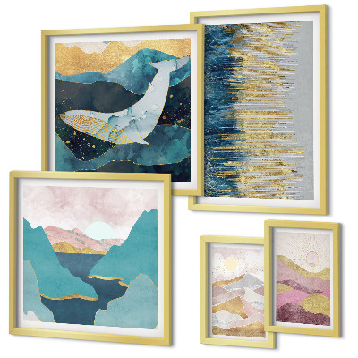 Ensemble de 5 tableaux Montagnes abstraites mer moderne