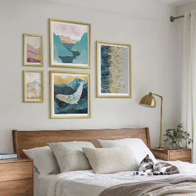Montagnes abstraites mer moderne ensemble de 5 tableaux
