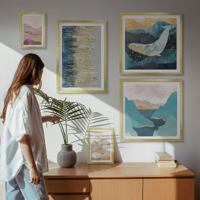 Ensemble de 5 tableaux Montagnes abstraites mer moderne