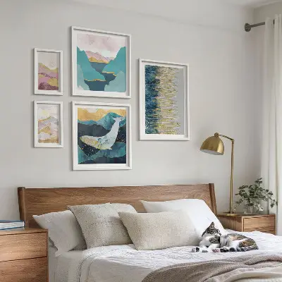 Montagnes abstraites mer moderne ensemble de 5 tableaux