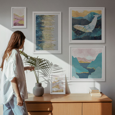 Ensemble de 5 tableaux Montagnes abstraites mer moderne