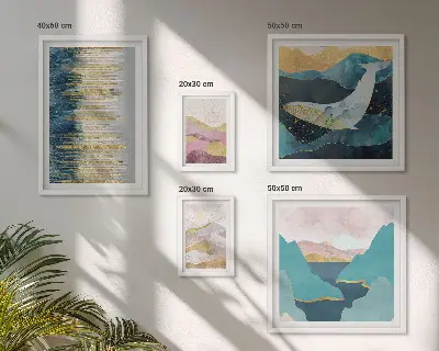 Montagnes abstraites mer moderne ensemble de 5 tableaux