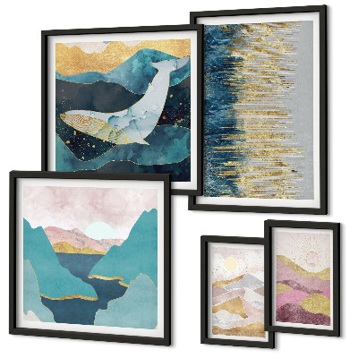 Ensemble de 5 tableaux Montagnes abstraites mer moderne