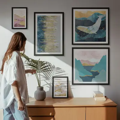 Montagnes abstraites mer moderne ensemble de 5 tableaux