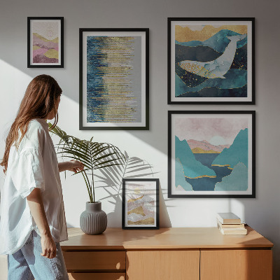 Ensemble de 5 tableaux Montagnes abstraites mer moderne