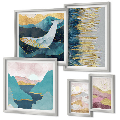 Ensemble de 5 tableaux Montagnes abstraites mer moderne