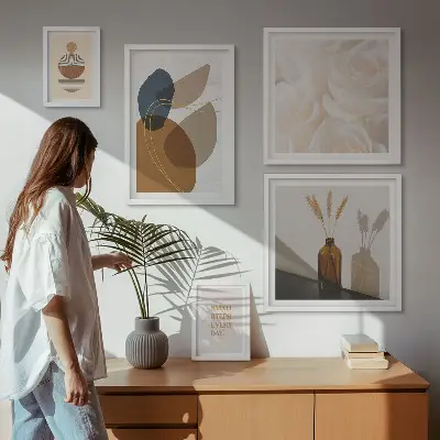 Lot de tableaux encadrés avec décorations végétales bohèmes