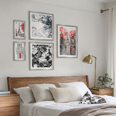 Ensemble de 5 tableaux Fleurs et motifs parisiens