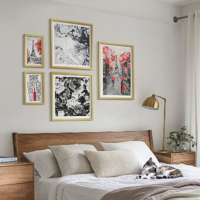 Ensemble de 5 tableaux Fleurs et motifs parisiens