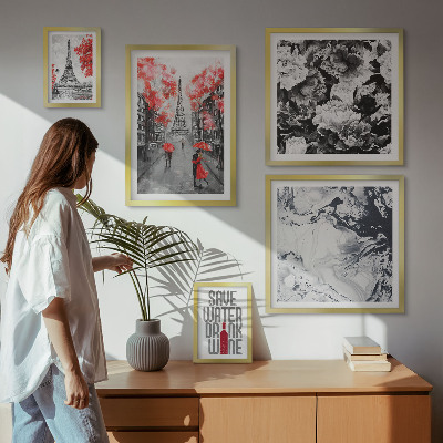 Ensemble de 5 tableaux Fleurs et motifs parisiens