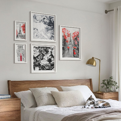 Ensemble de 5 tableaux Fleurs et motifs parisiens