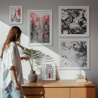 Ensemble de 5 tableaux Fleurs et motifs parisiens