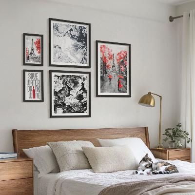 Ensemble de 5 tableaux Fleurs et motifs parisiens