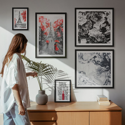 Ensemble de 5 tableaux Fleurs et motifs parisiens