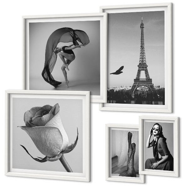 Lot de tableaux encadrés Paris élégant en noir et blanc