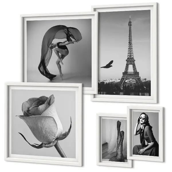 Lot de tableaux encadrés représentant Paris élégant en noir et blanc