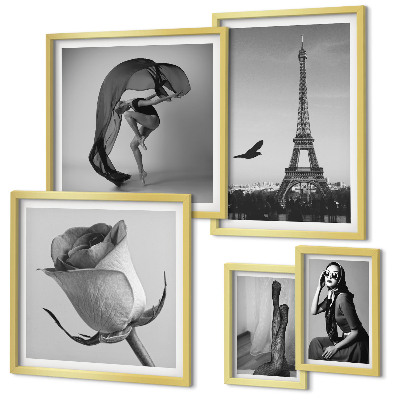 Lot de tableaux encadrés Paris élégant en noir et blanc
