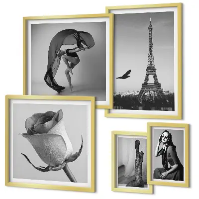 Lot de tableaux encadrés représentant Paris élégant en noir et blanc