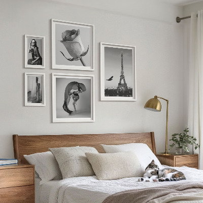 Lot de tableaux encadrés Paris élégant en noir et blanc