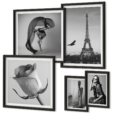 Lot de tableaux encadrés Paris élégant en noir et blanc