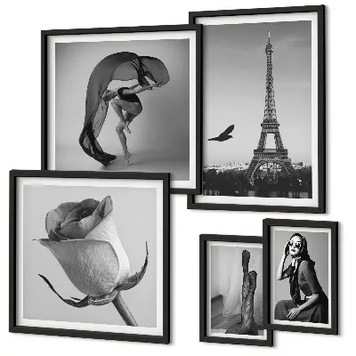 Lot de tableaux encadrés représentant Paris élégant en noir et blanc