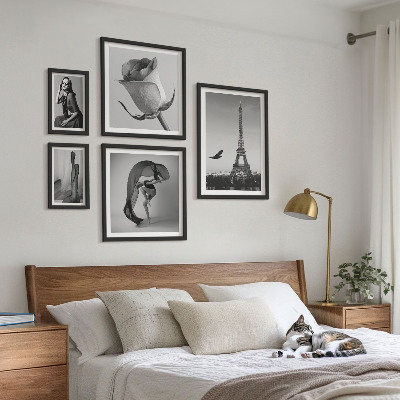 Lot de tableaux encadrés Paris élégant en noir et blanc