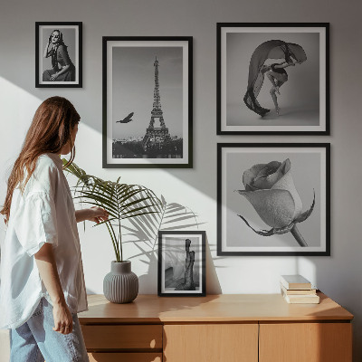 Lot de tableaux encadrés Paris élégant en noir et blanc