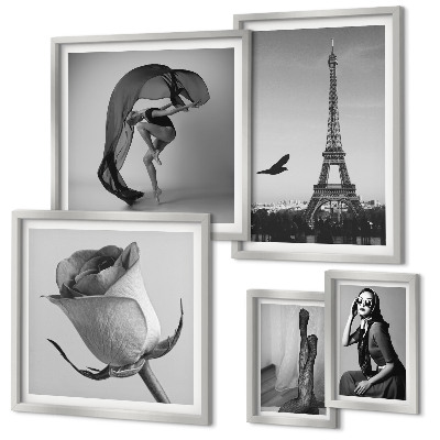 Lot de tableaux encadrés Paris élégant en noir et blanc