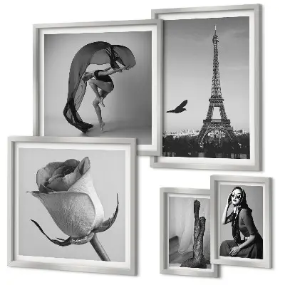 Lot de tableaux encadrés représentant Paris élégant en noir et blanc