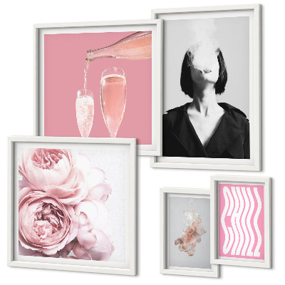 Ensemble de 5 tableaux Femme au vin frais fume
