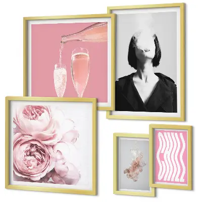 Femme au vin frais fumé ensemble de 5 tableaux