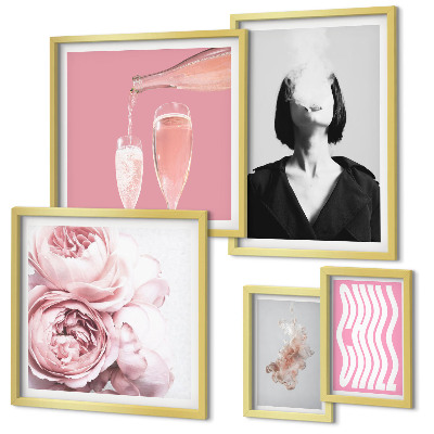 Ensemble de 5 tableaux Femme au vin frais fume