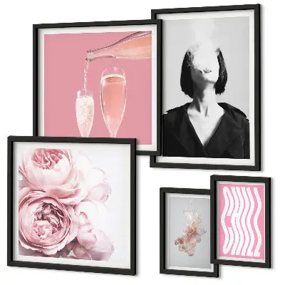 Femme au vin frais fumé ensemble de 5 tableaux